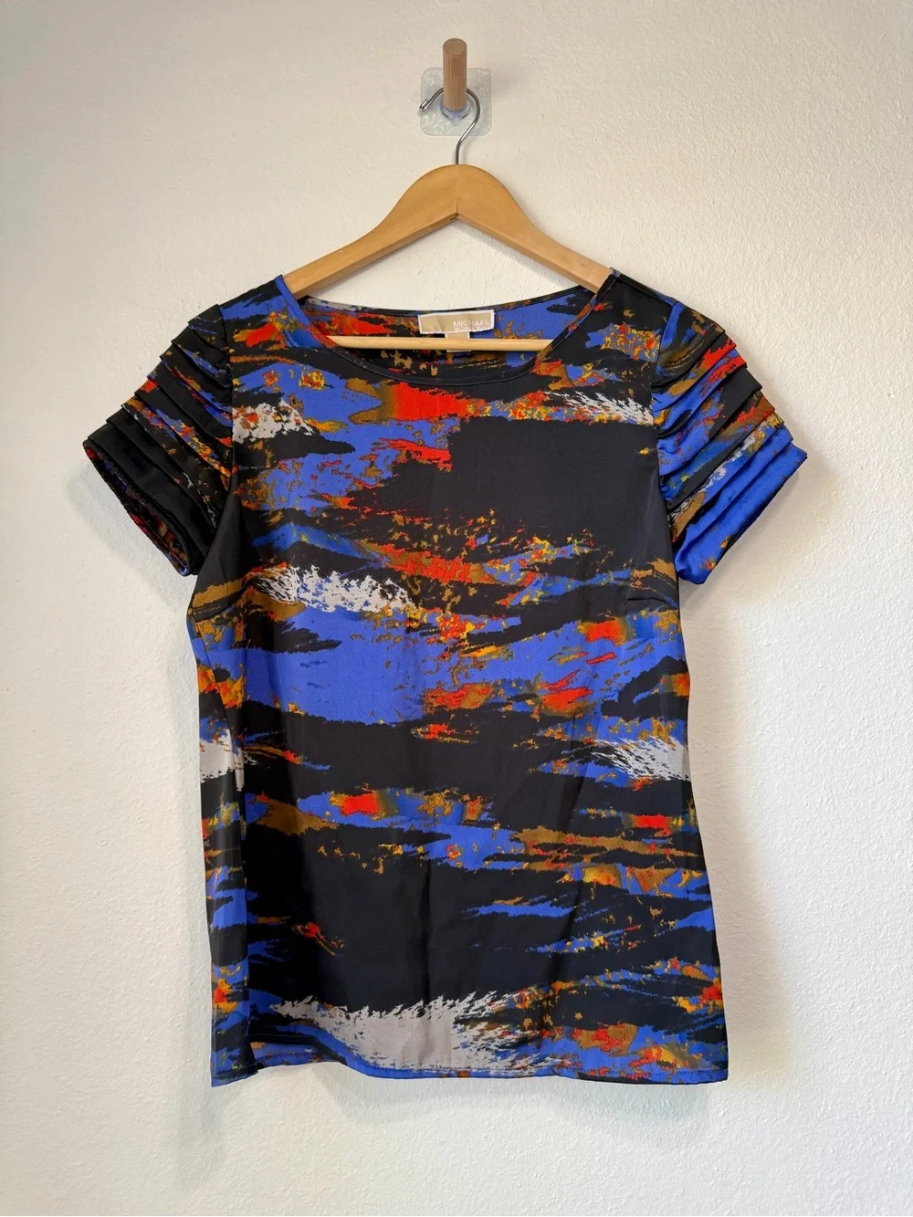 Michael Michael Kors Abstract Print Pleated Sleeve Blouse Size Medium